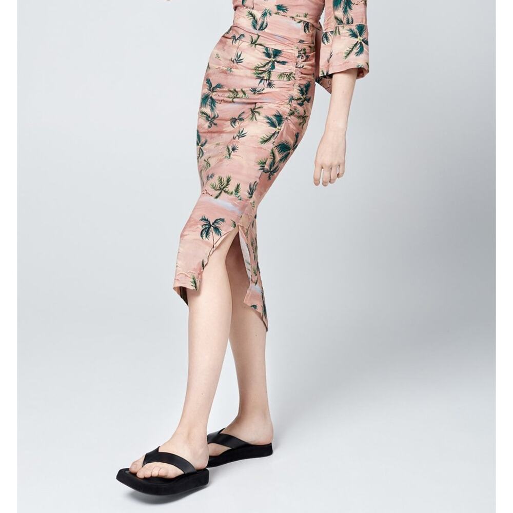Smythe Cubano Asymmetrical Skirt Hawaiian Sunset Watercolor Ruched SZ 8 NWT